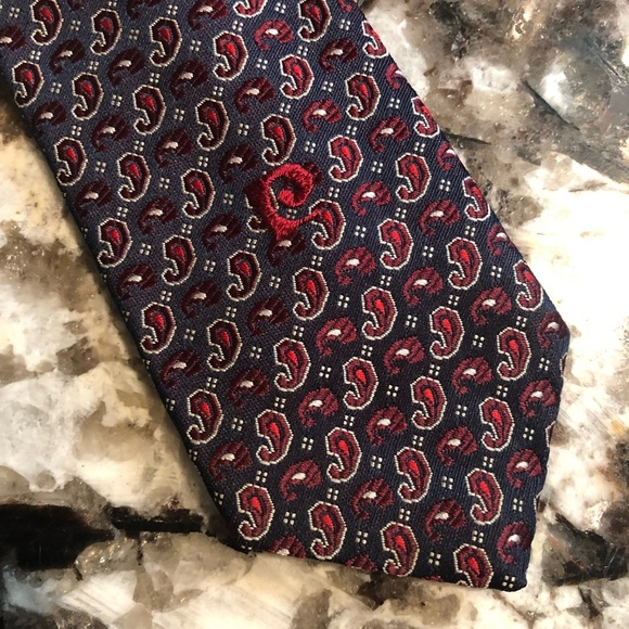 Vintage Pierre Cardin Paisley Motif Navy & Red Necktie Tie - Paris New York - Picture 2 of 7